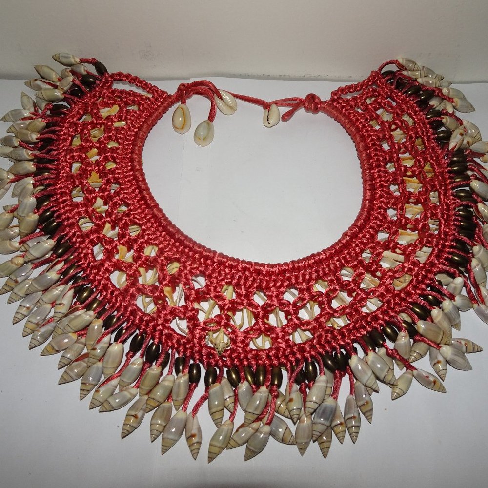 Seashell Macrame Statement Collar Neck Piece - image 1